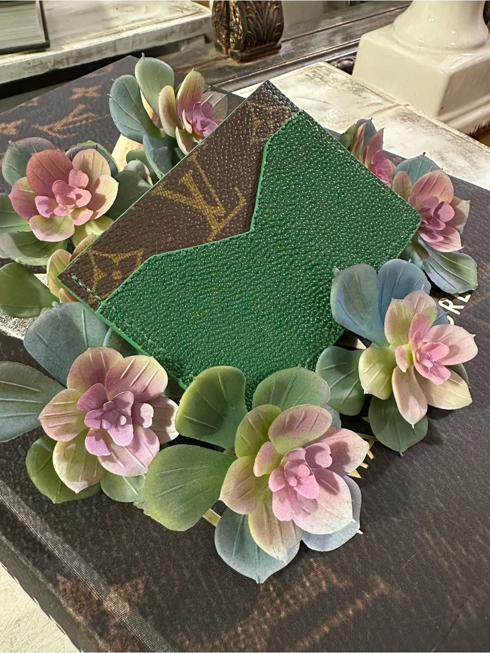 Exotic Green Stingray & Leather Card Holder